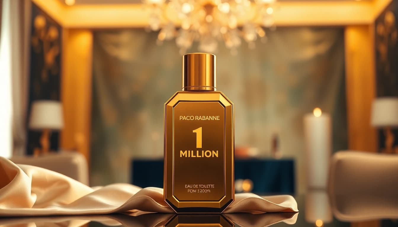 Showcase Paco Rabanne 1 Million 100ml Eau de Toilette bottle positioned elegantly against a luxurious backdrop.