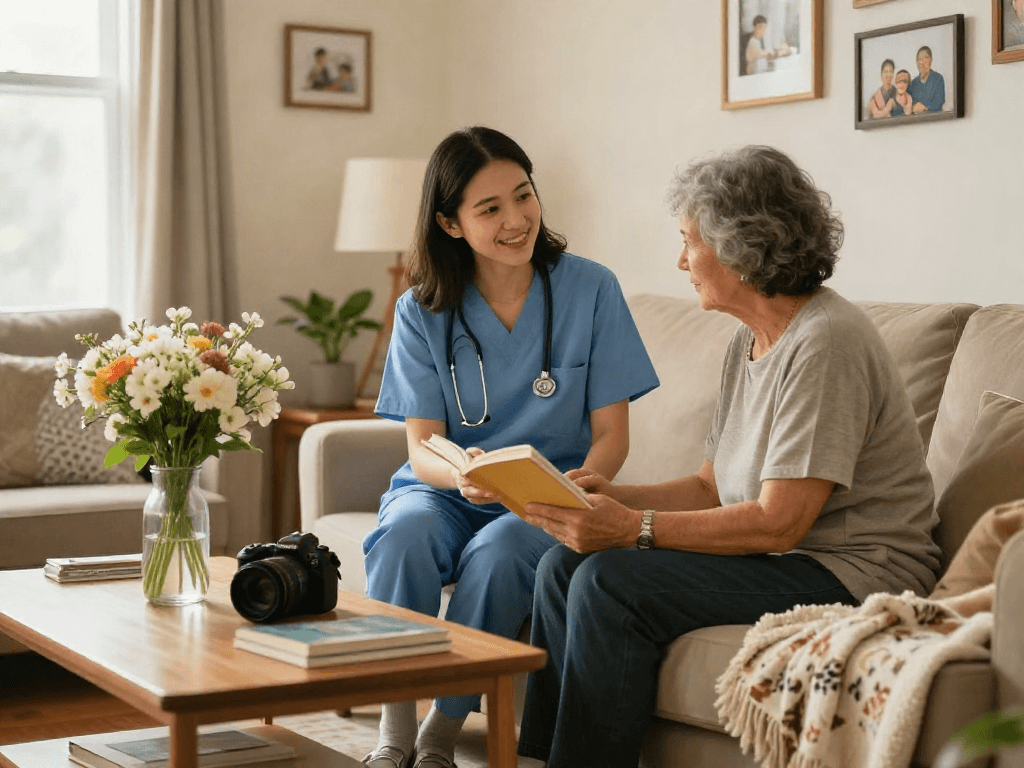 Bonus new member receiving compassionate home care amid a warm, inviting atmosphere.