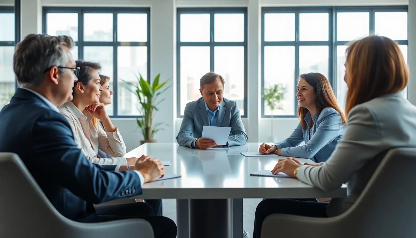 Consult a financial advisor Portsmouth va discussing investment strategies with clients.