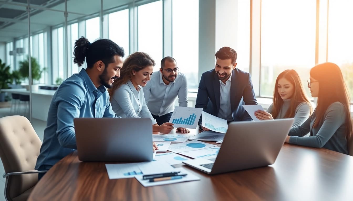 Visual representation of a team on a project to find competitor customer list through collaboration.