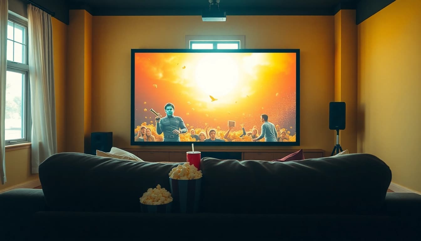 Enjoy watching หนังออนไลน์ in a cozy home theater with movie visuals.