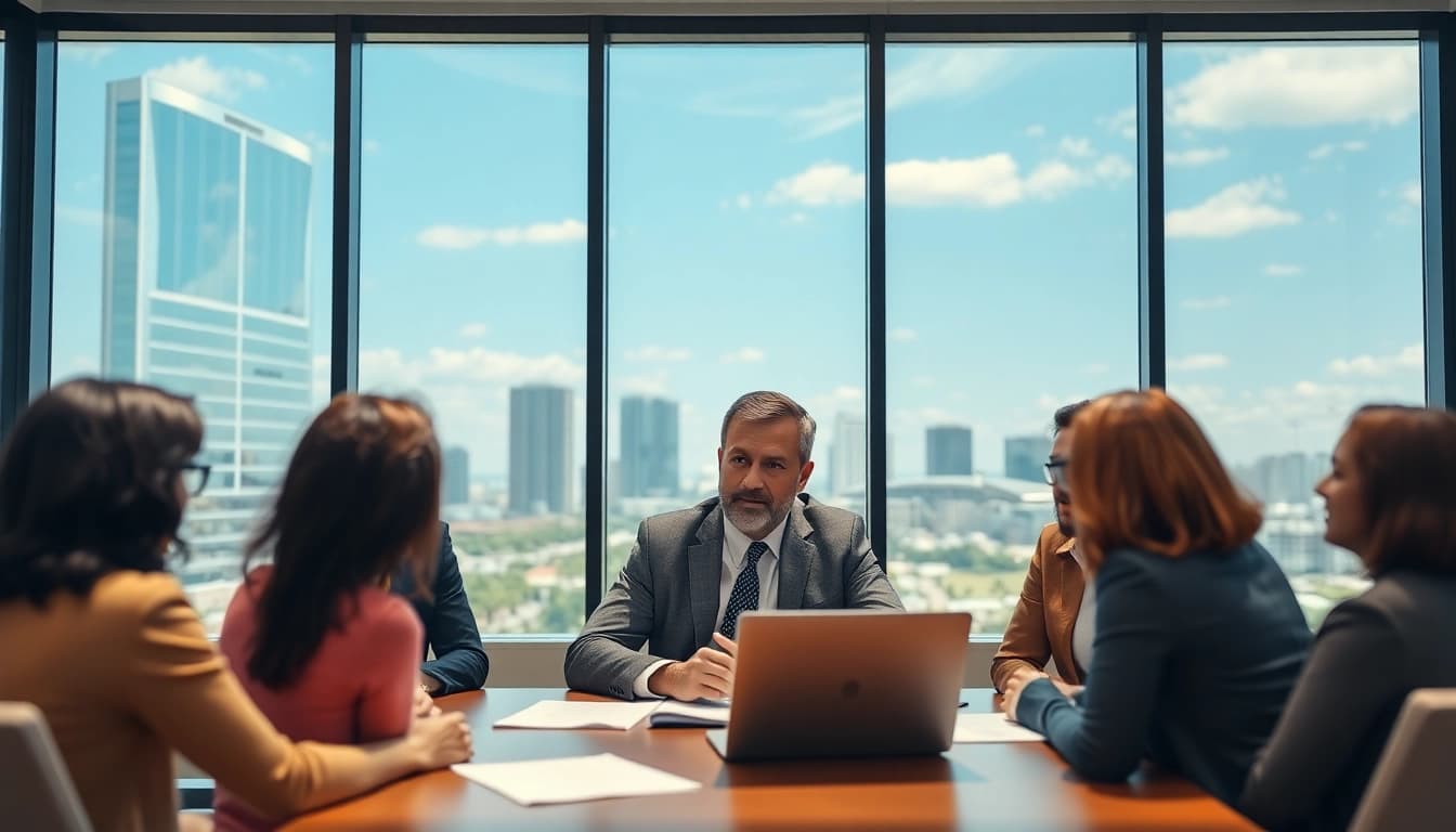 Consultation with an Orlando Injury Lawyer showcasing professionalism and trust in a bright office.