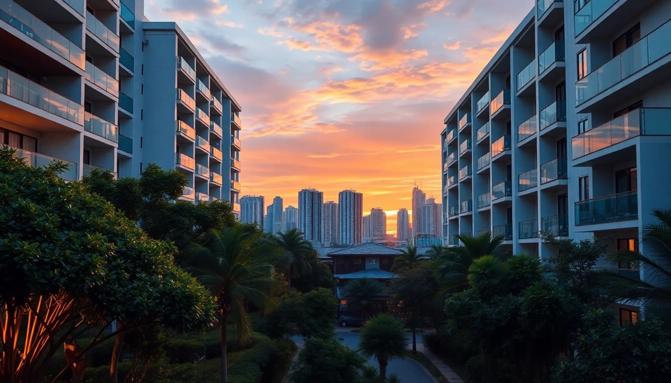 View of Tampines St 95 EC condominium showcasing modern architecture and sunset ambiance.