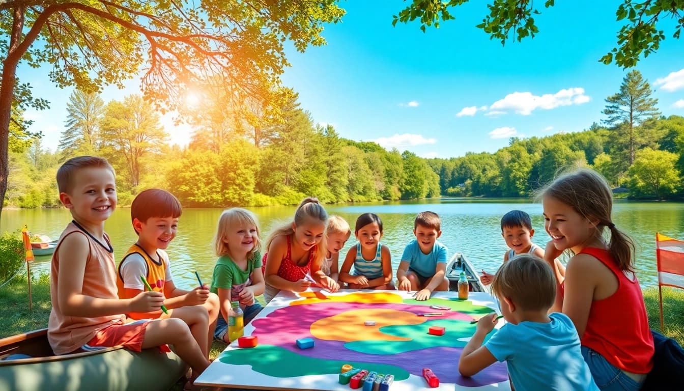 Engaged campers participating in activities at a coed summer camp, promoting teamwork and friendship.