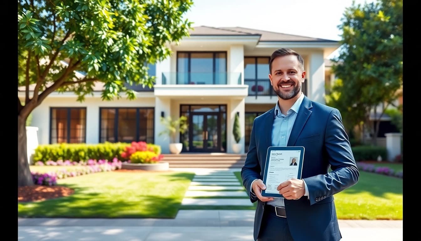 Real Estate agent showcasing a beautiful home, emphasizing expertise and professionalism.
