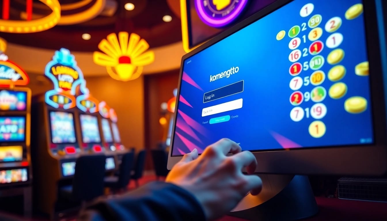 Masuk ke komengtoto login dengan antarmuka pengguna yang menarik dan slot mesin berwarna cerah.