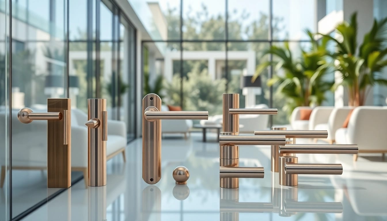 Showcasing diverse designs by Door Handle Manufacturers in a bright showroom setting.