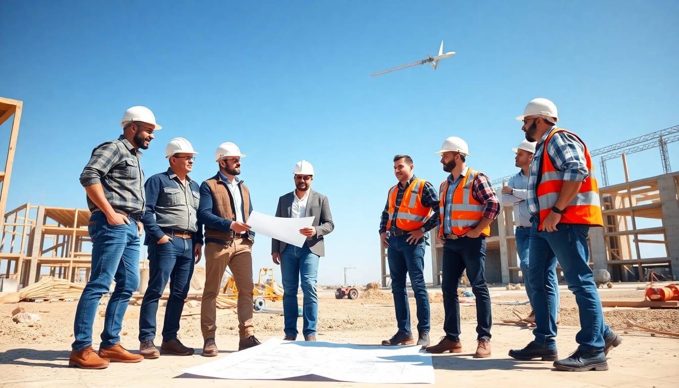 Construction advocacy represented through collaborative building efforts at a site.