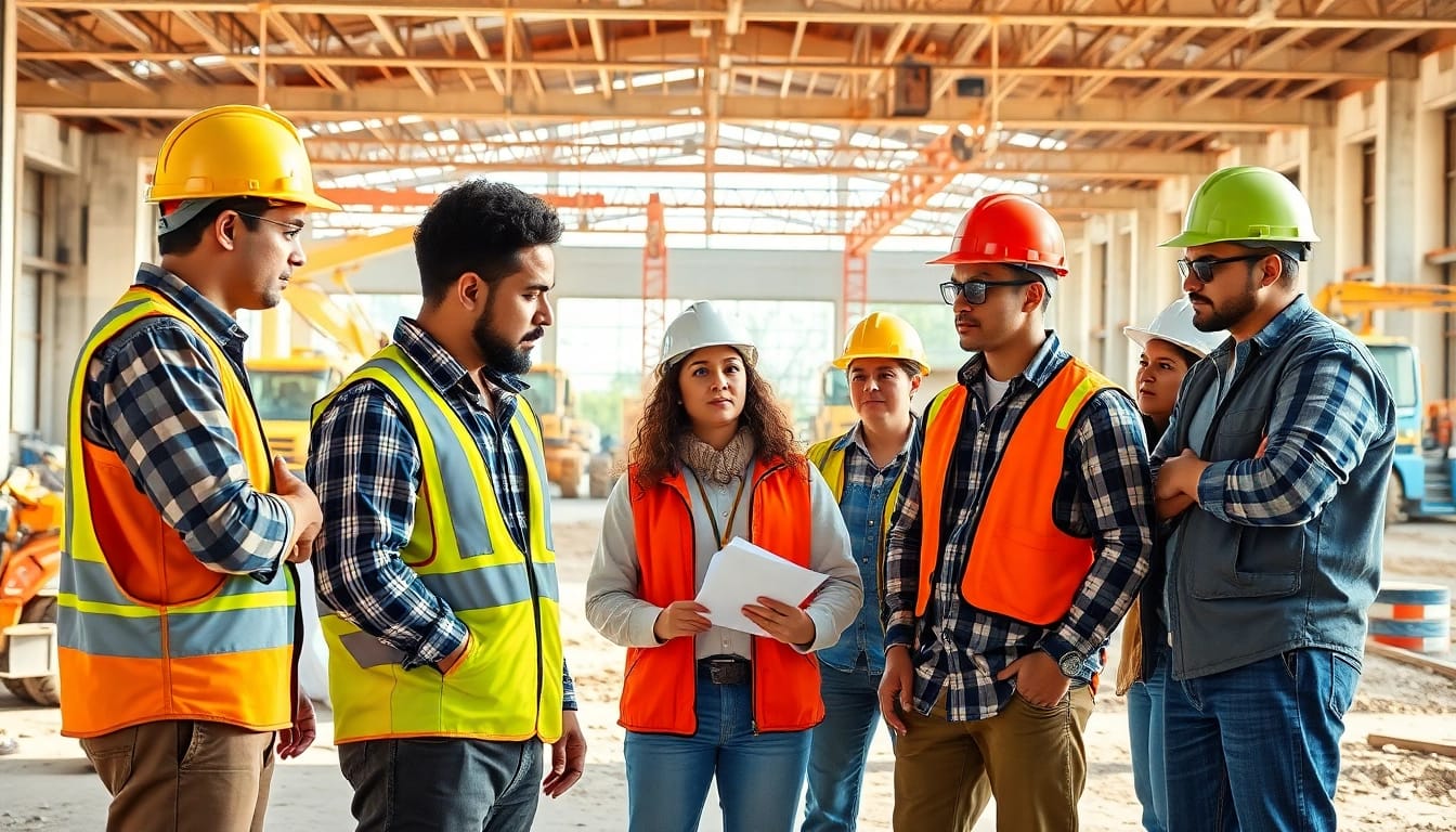 Engaged workers in construction workforce development during hands-on training session.