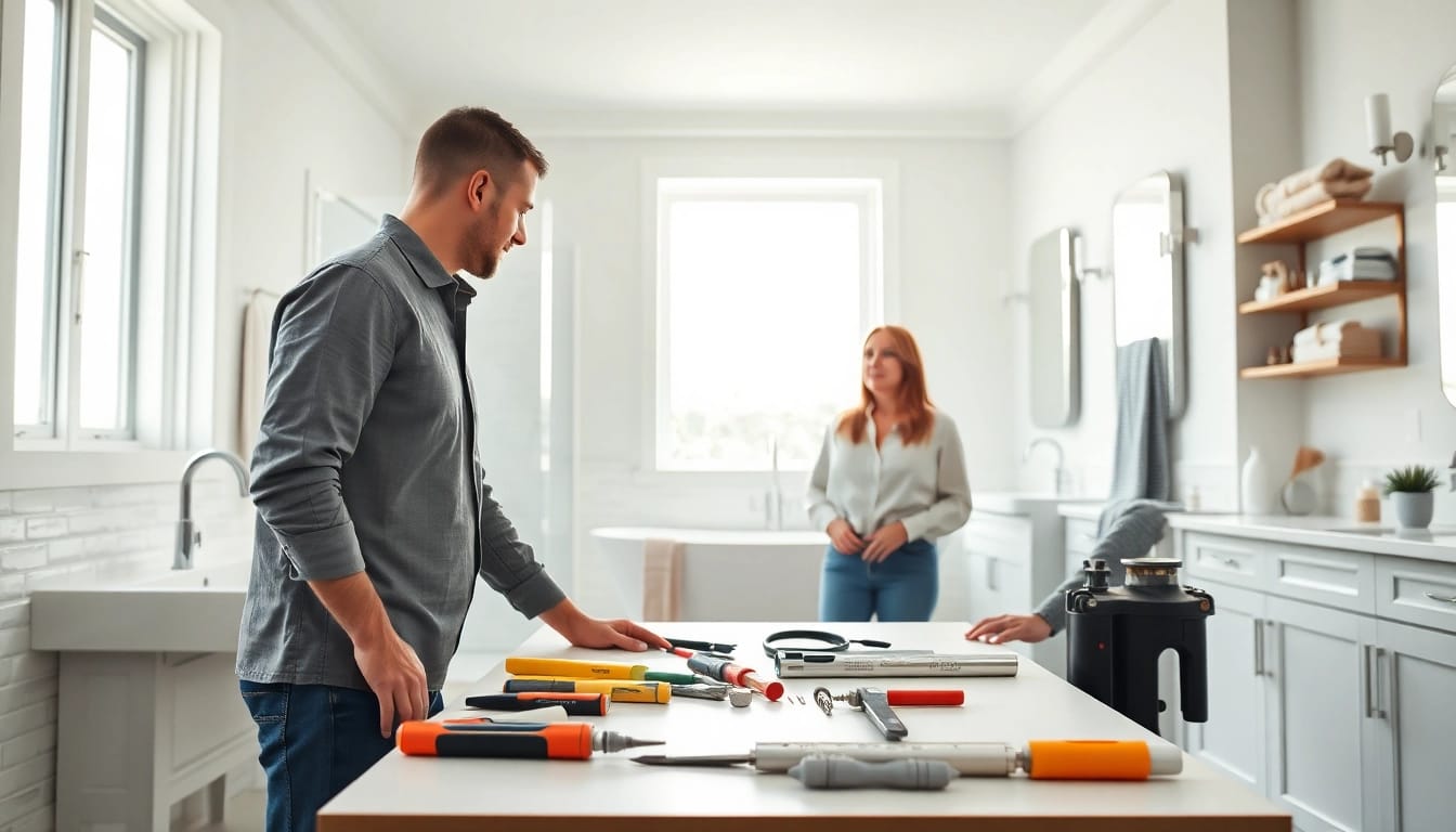 Skilled bathroom remodeling contractor collaborating with a homeowner on design choices.