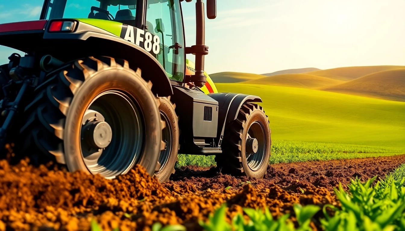 AF88 tractor operating vigorously in a vibrant field showcasing its robust capabilities.