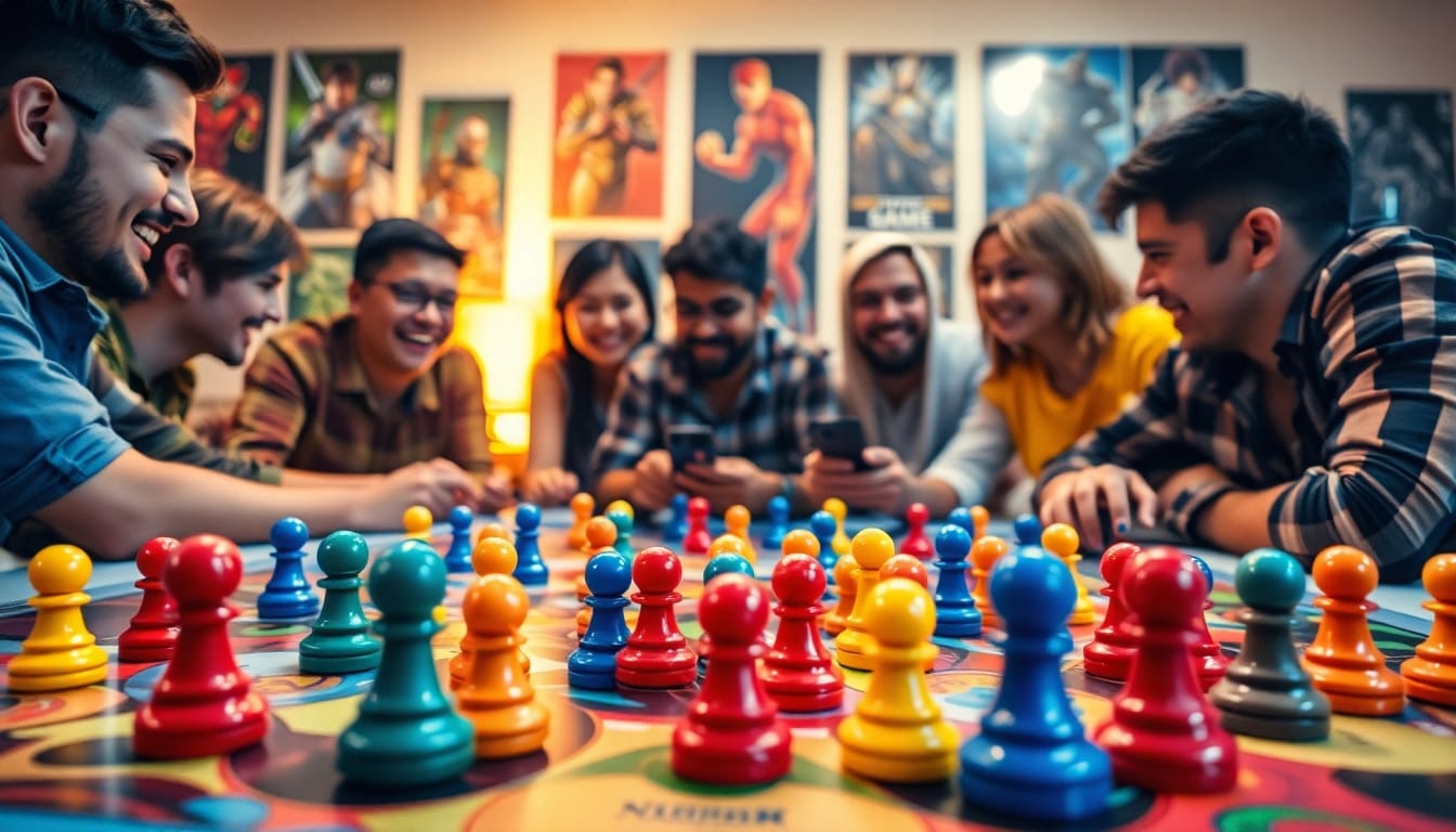 Players enjoying competitive daman games with colorful game pieces and lively atmosphere.