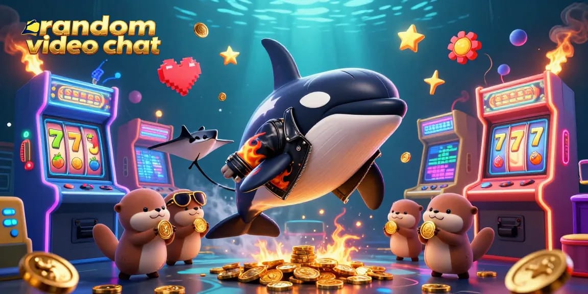 Experience engaging random video chat sessions with lively sea characters in a casino-themed scene.