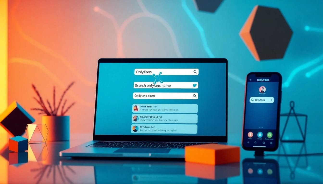 Search OnlyFans by name displayed on a modern user interface laptop with vibrant colors.