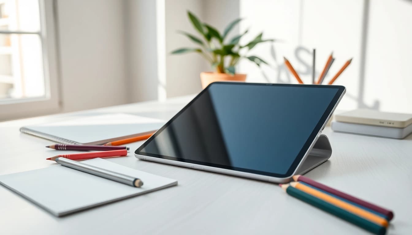 Descubre el iPad Mini 7 con herramientas creativas en un entorno luminoso y moderno.