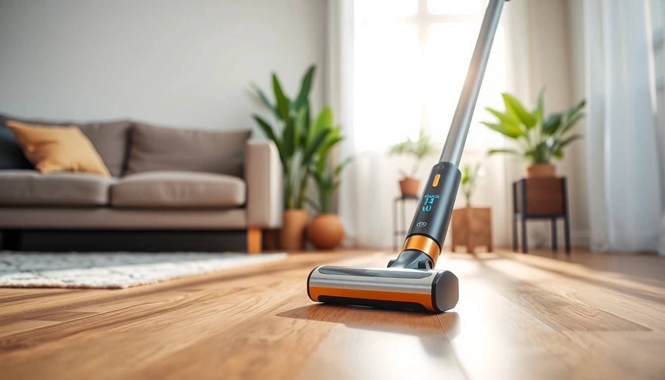 Using the best cordless vacuum seamlessly on a wooden floor in a sunlit living room.