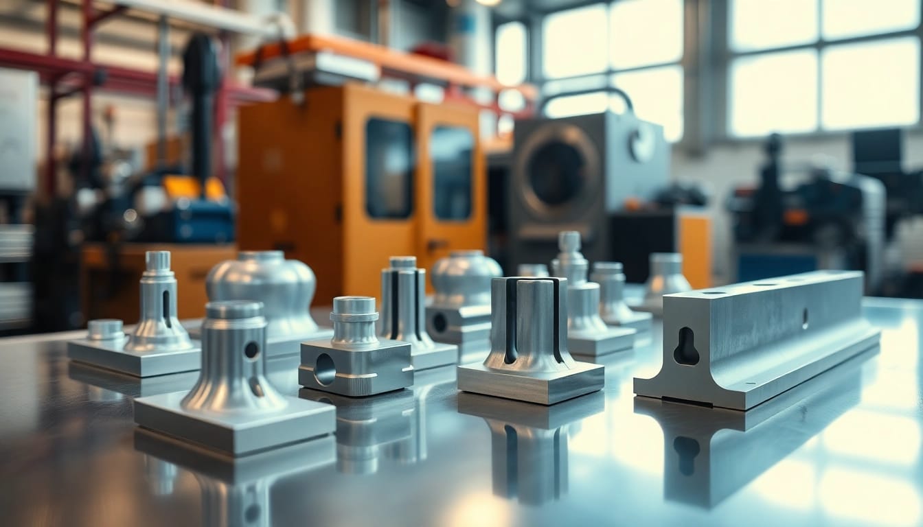Showcasing aluminum prototypes in a high-tech workshop, emphasizing quality and detail.