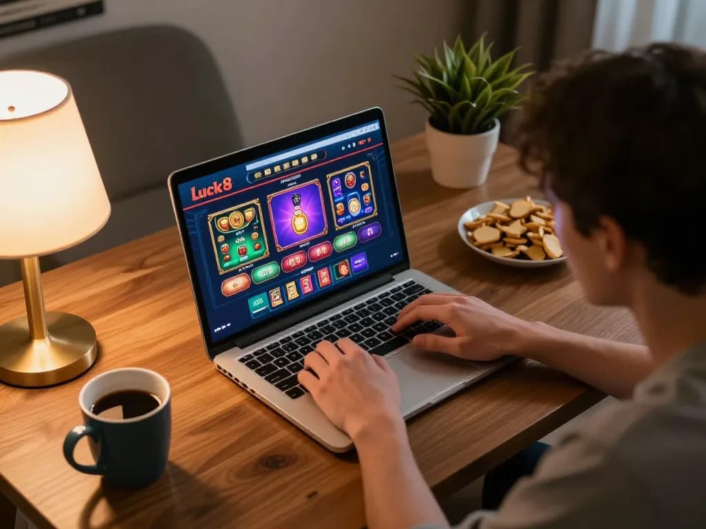 Player engaged in online gaming on luck8, showcasing an immersive and strategic betting experience at home