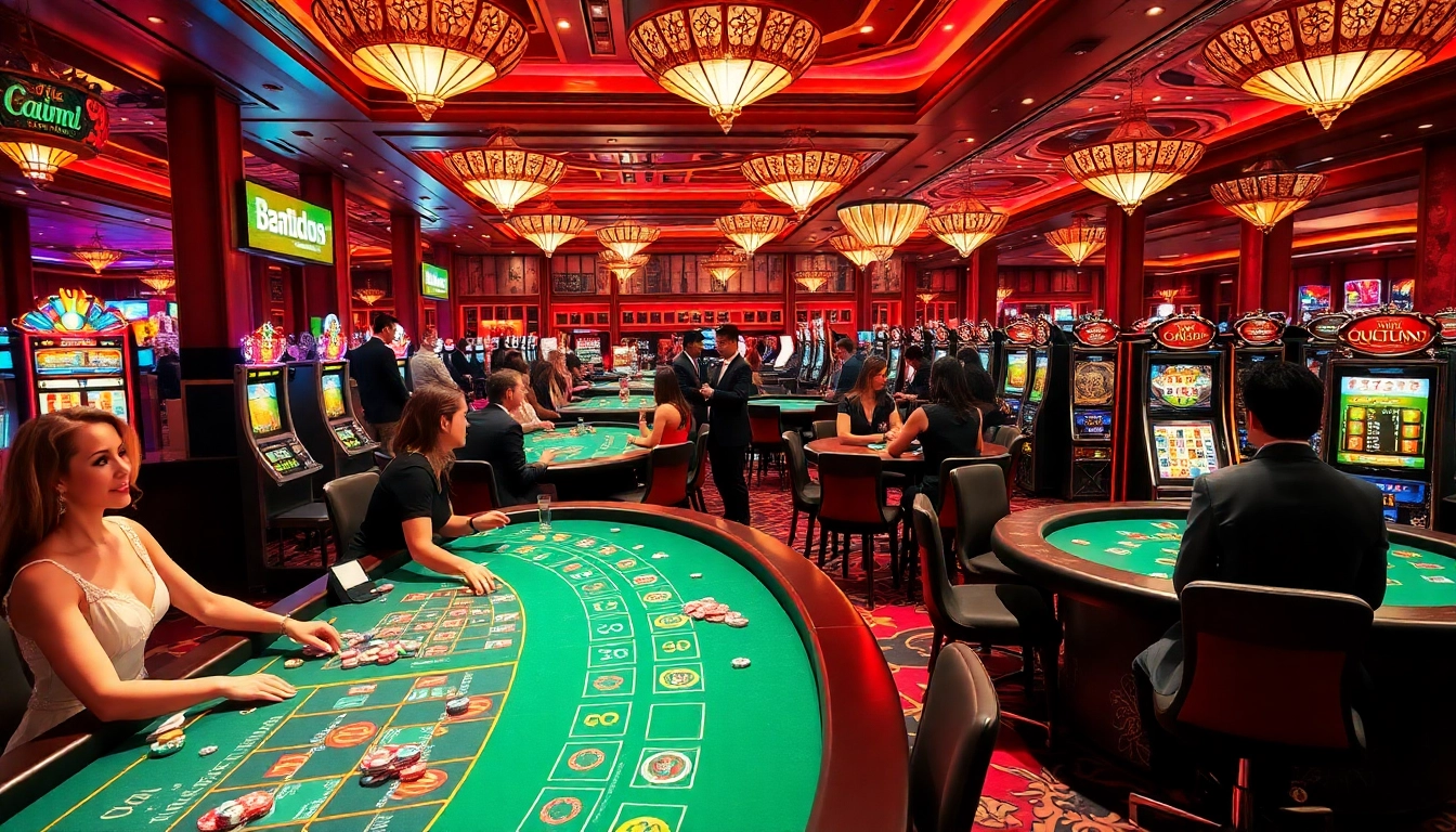 Exciting casino floor highlighting KJC AC's vibrant gaming experience with poker tables, slots, and roulette.
