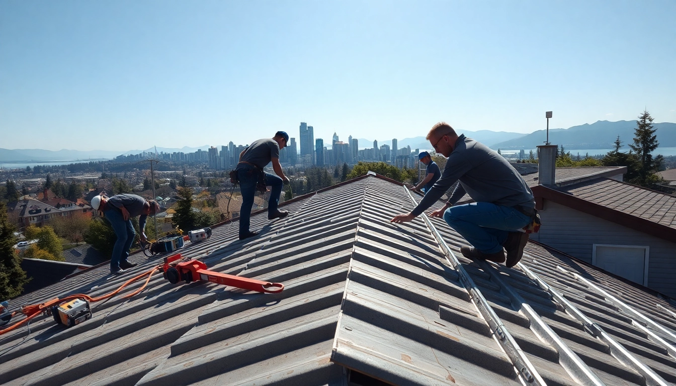 Installation of metal roofing vancouver showcasing skilled workers on a residential roof.