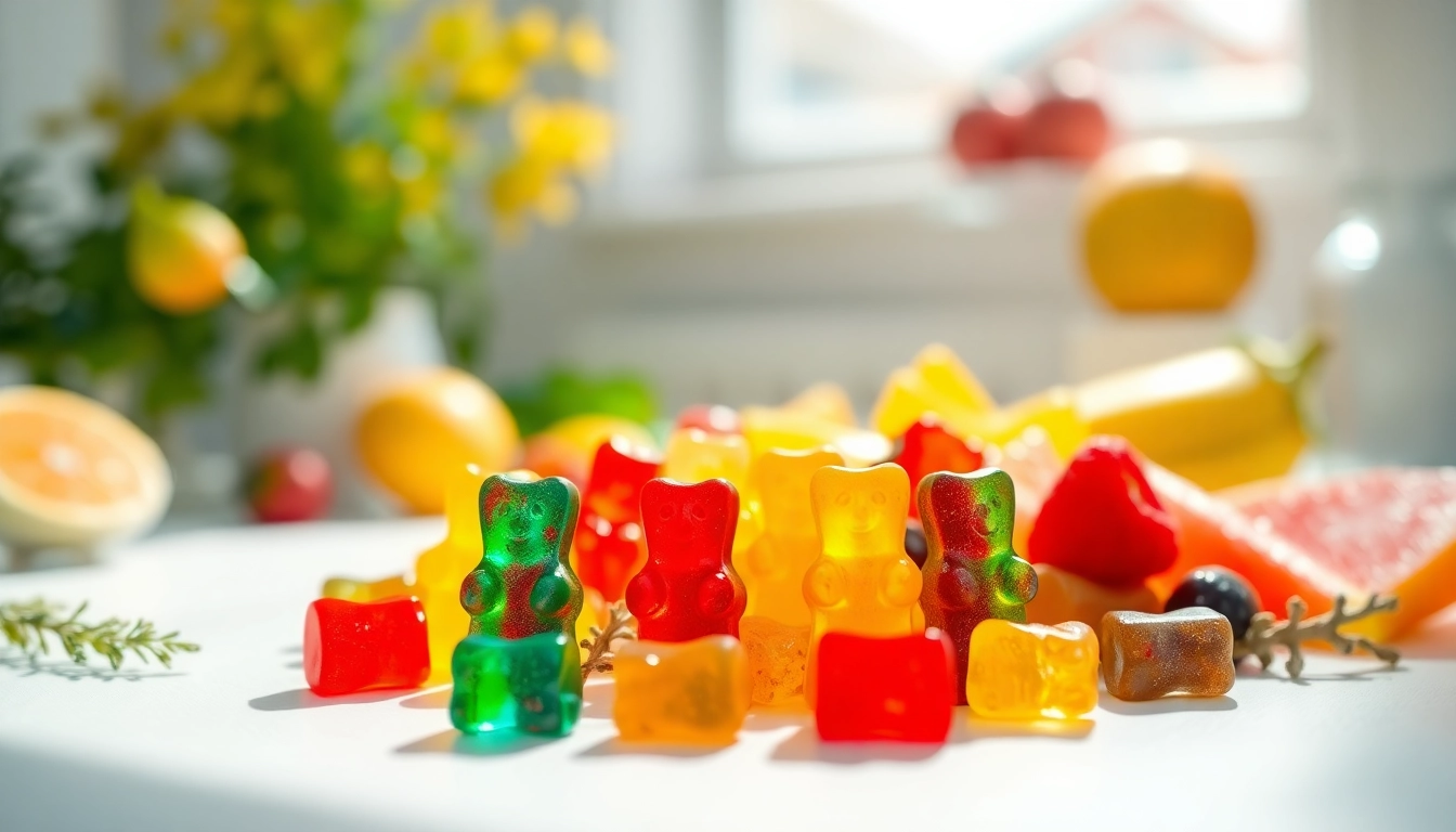 Delicious gummy private label candies showcased in a colorful, vibrant setting with fresh ingredients.