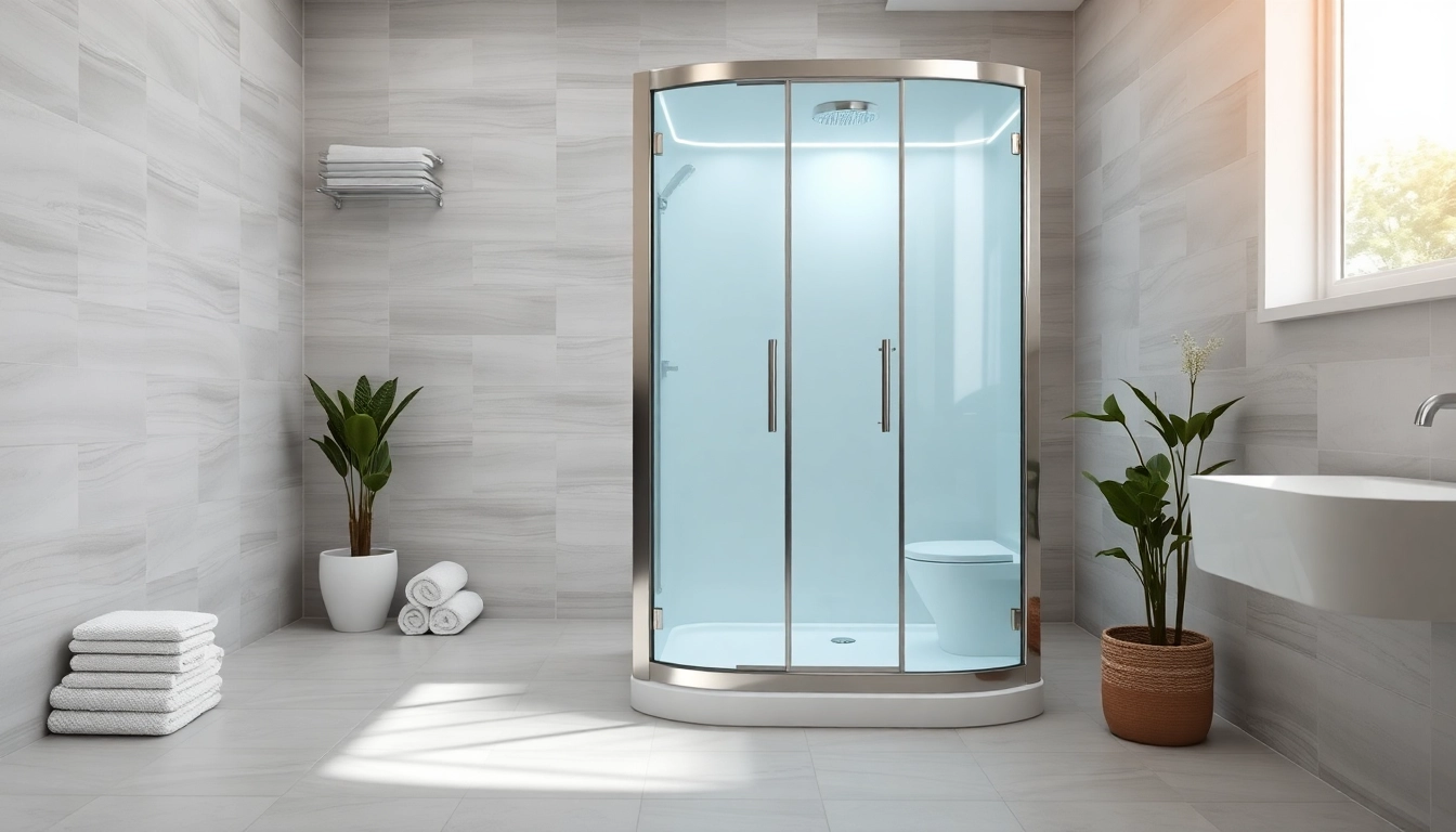 Admiring a sirhona cabine de douche moderne avec un éclairage LED élégant.