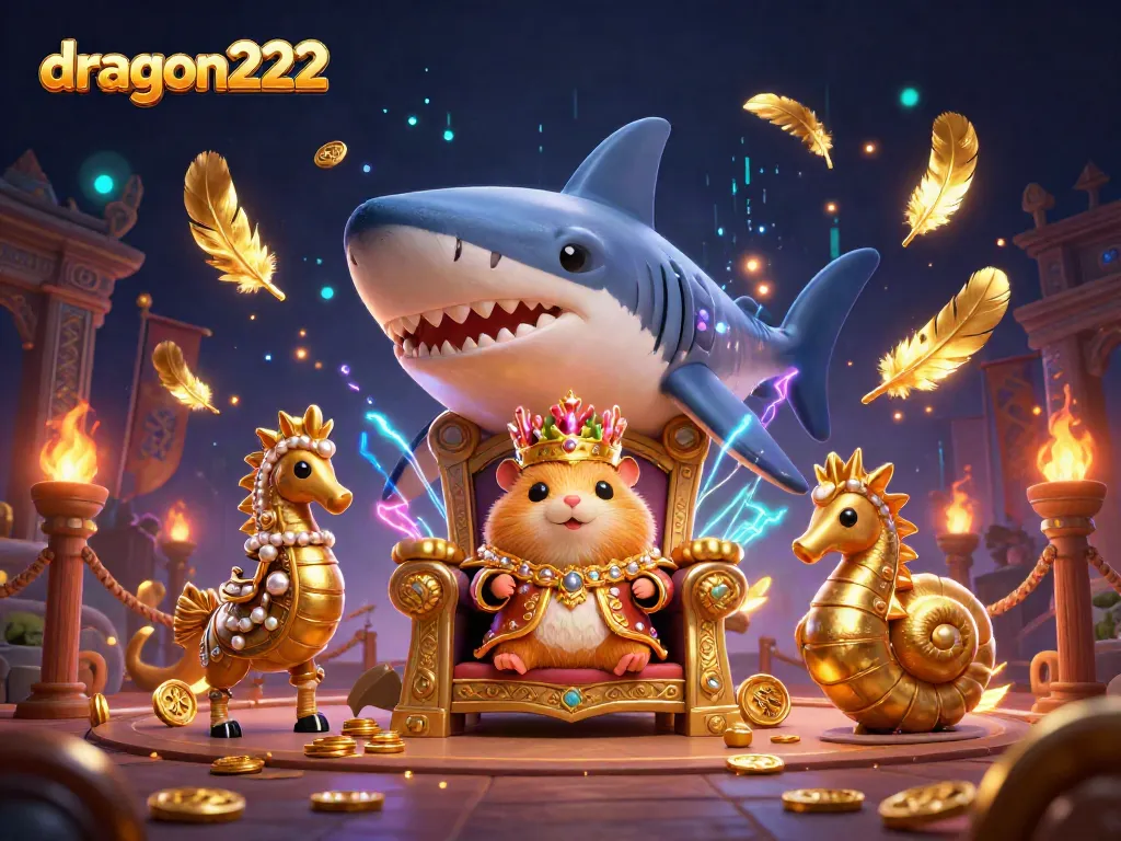 Experience thrilling gameplay with dragon222, featuring a fierce golden hamster king in an electrifying casino arena.