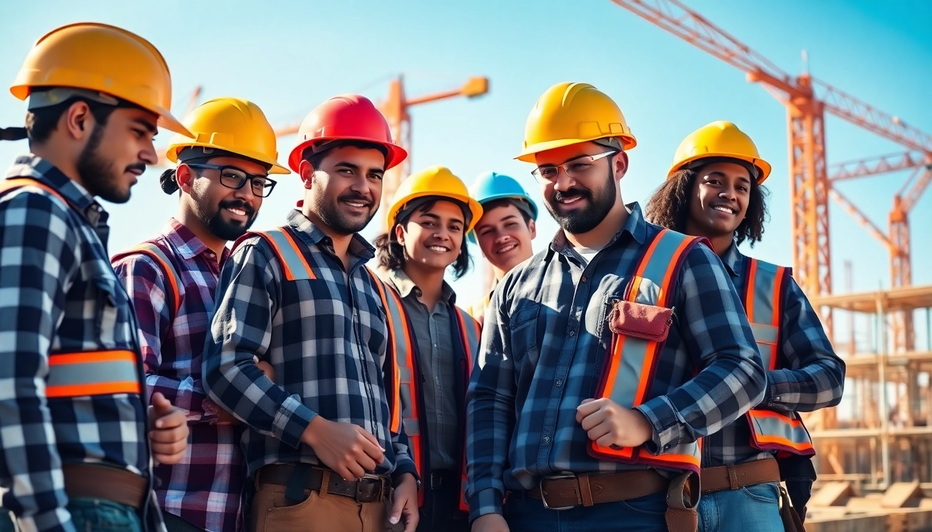 Students participating in a construction apprenticeship program actively learning at a job site.