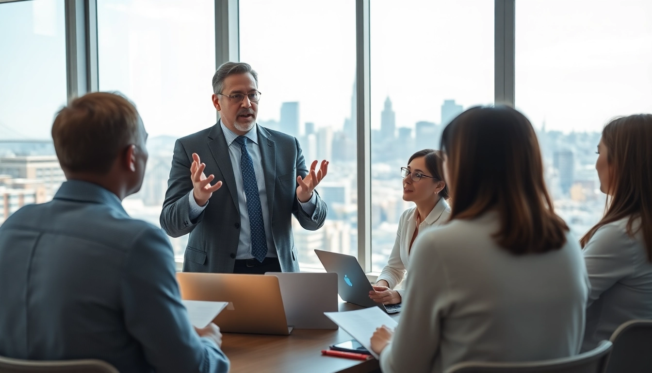 Business coach San Francisco leading a dynamic session in a modern office setting.