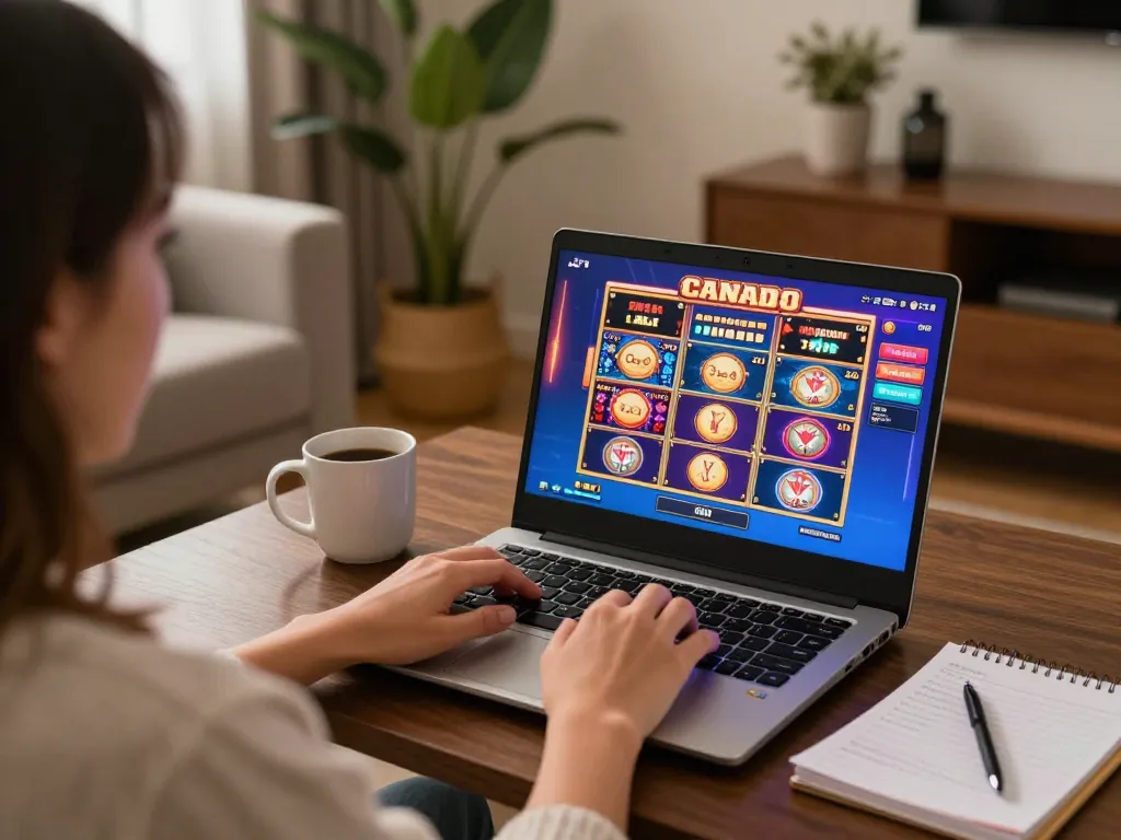 Engaging gaming session at online casinos Canada with vibrant slots display and cozy setup.