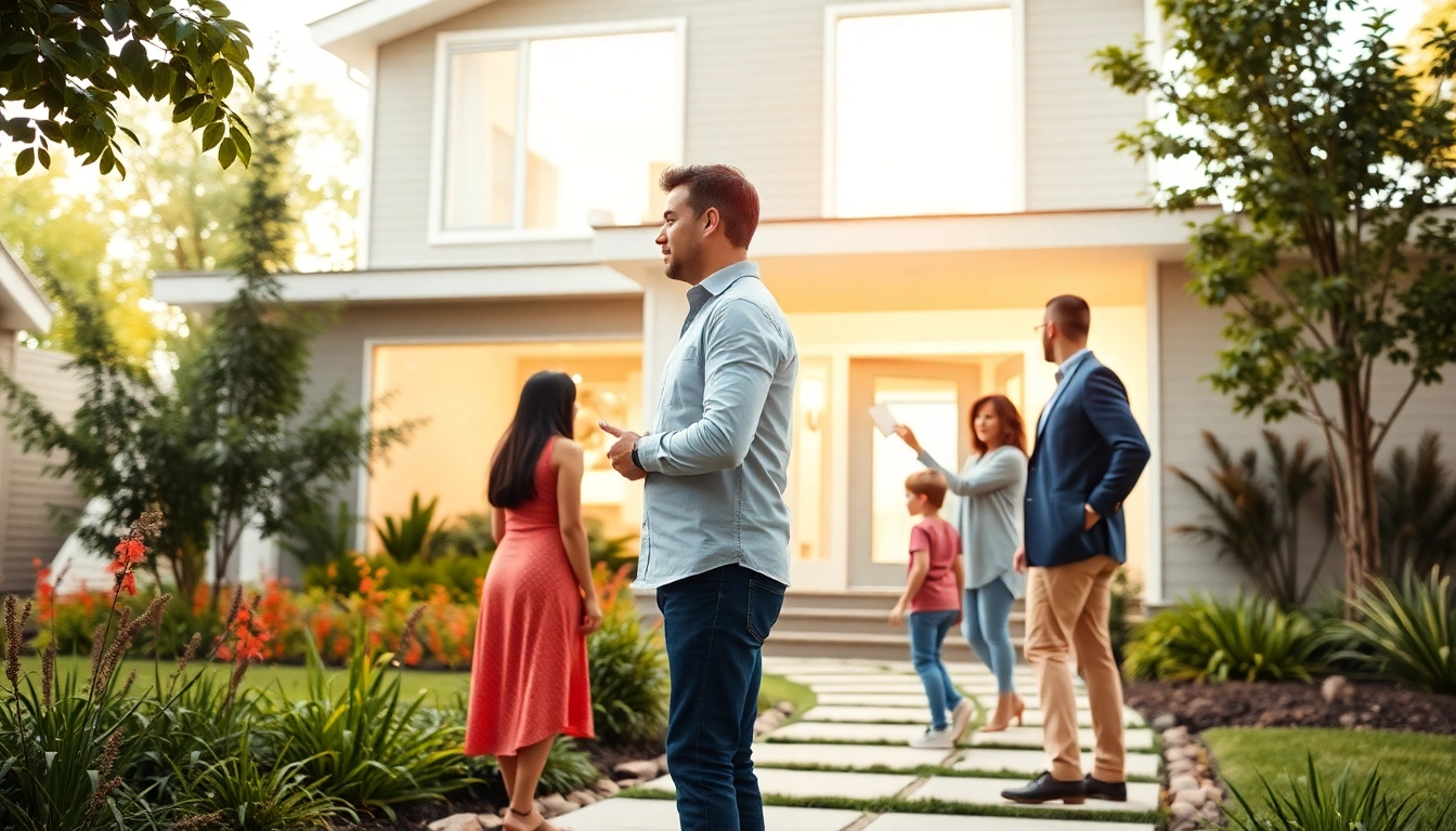 Showing a beautiful real estate property to a family in a welcoming environment.