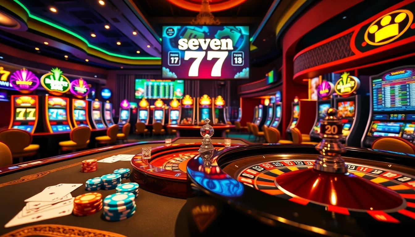 Experience the luxury of gambling with seven 77 on a vibrant casino table featuring cards and chips.