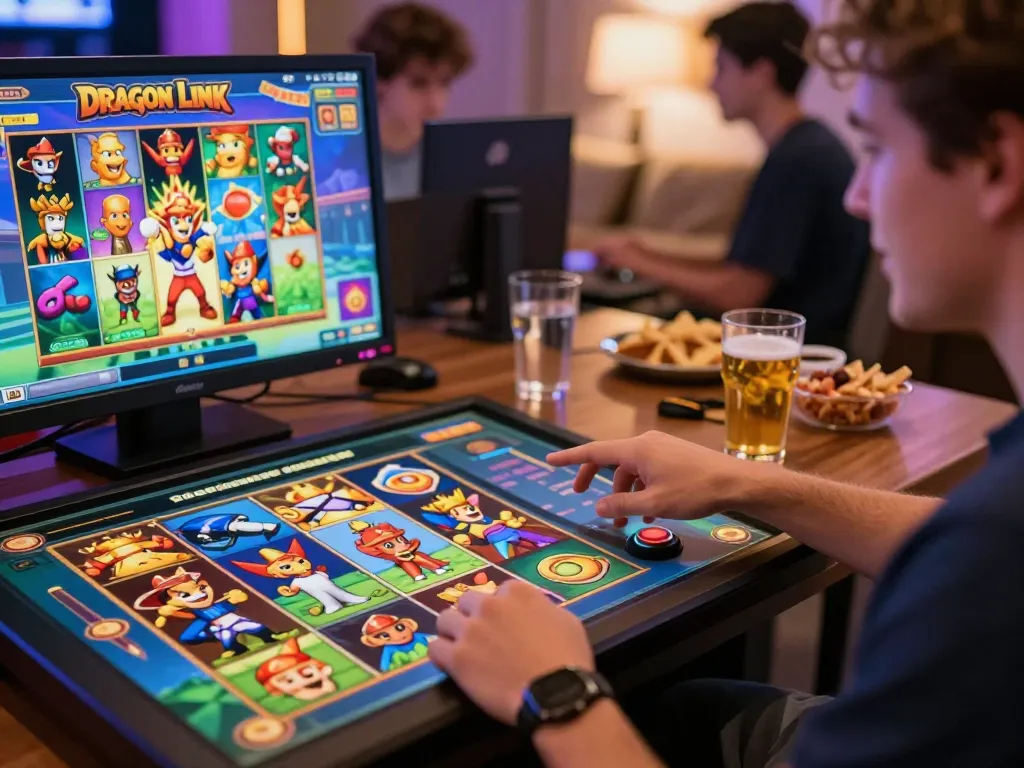 Pemain menikmati slot Dragon Link dalam sesi permainan online yang menarik, fokus pada mekanik link slot dan permainan yang penuh warna.