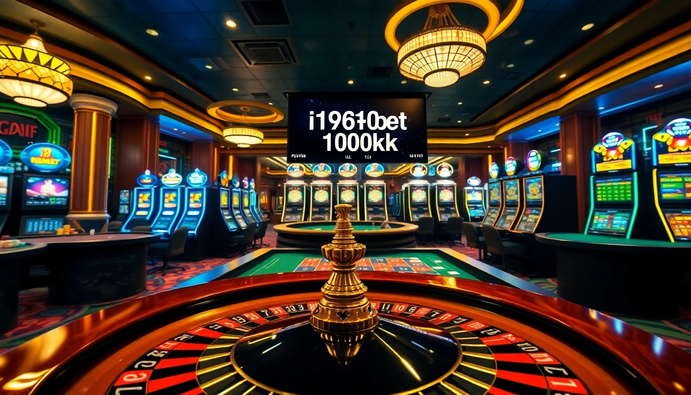 Betting excitement at i9bet 100k casino with vibrant tables, roulette wheel, and engaging games.