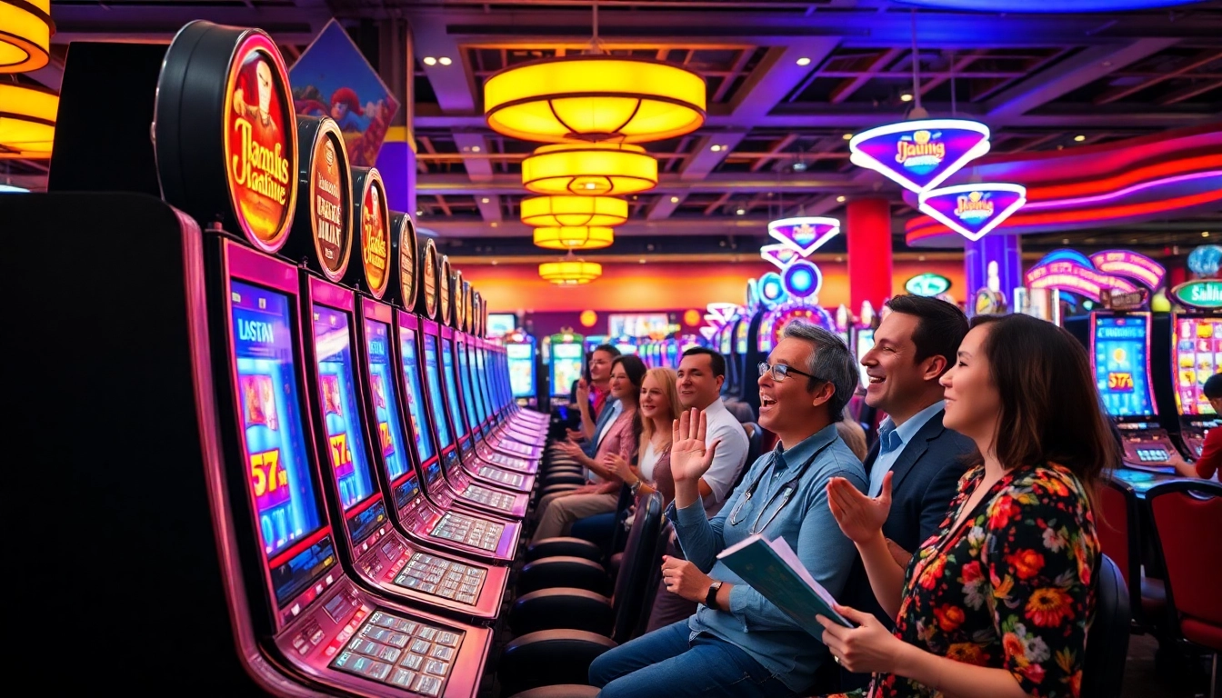 เล่นเกมสล็อตใน https://mega888slot.asia/ โดยมีเครื่องสล็อตหลากหลายสีสันและผู้เล่นที่ตื่นเต้น