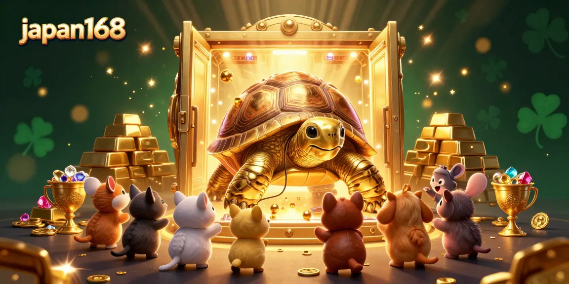 Experience the vibrant world of japan168 with a whimsical tortoise pinball machine surrounded by treasure.