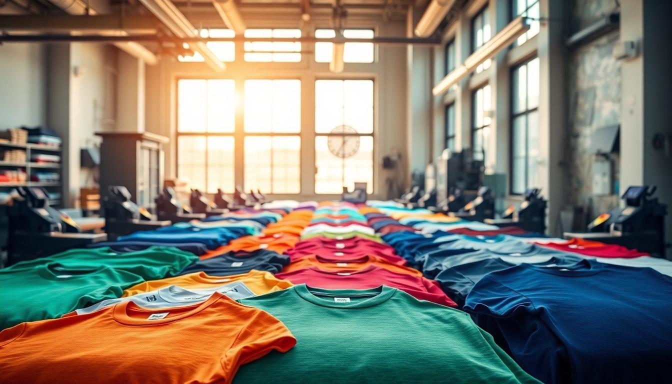 Showcasing vibrant t shirt printing edmonton with colorful garments in a creative workshop.