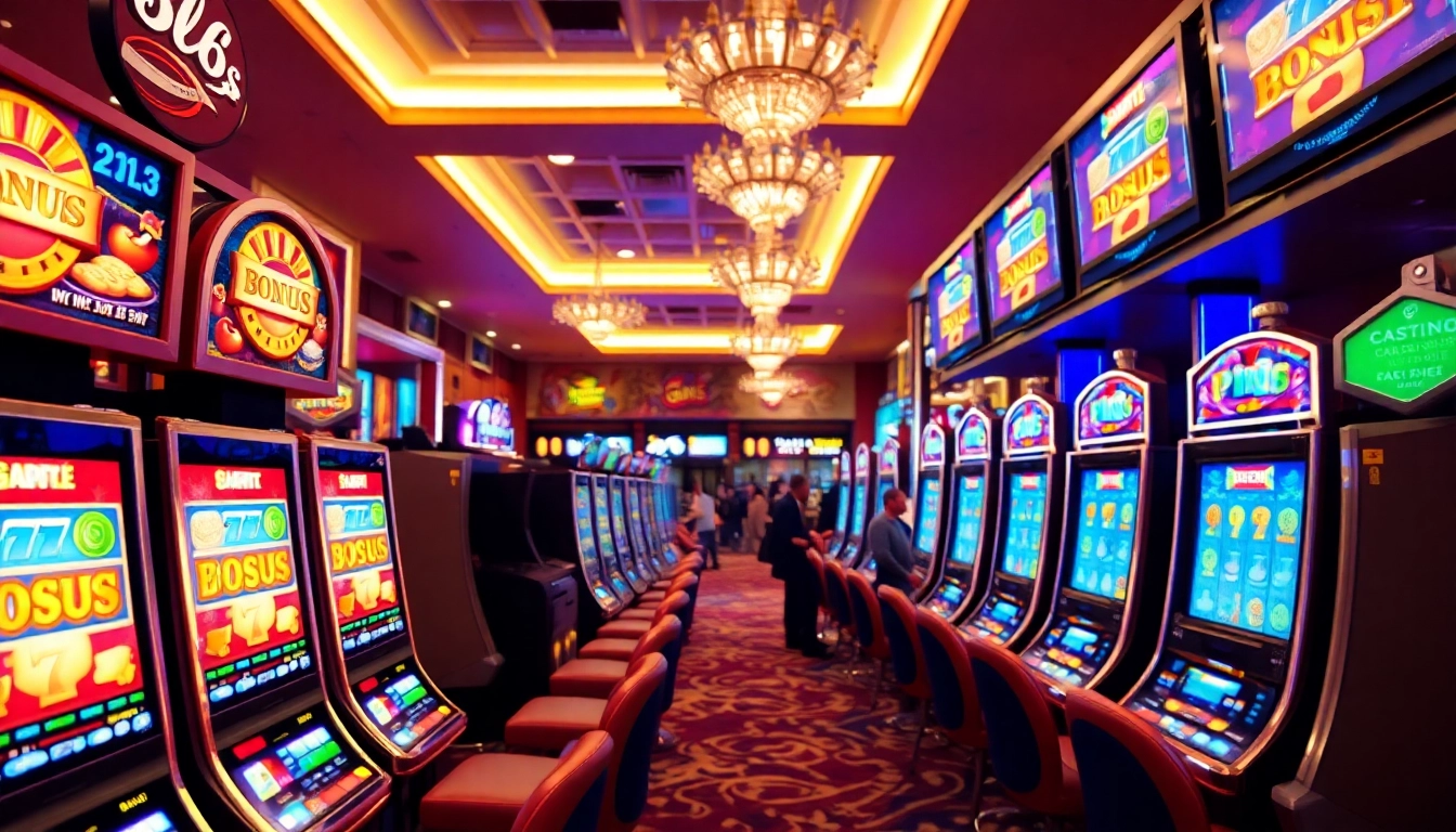 Menampilkan situs slot777 dengan mesin slot yang berwarna cerah dan suasana kasino yang meriah.