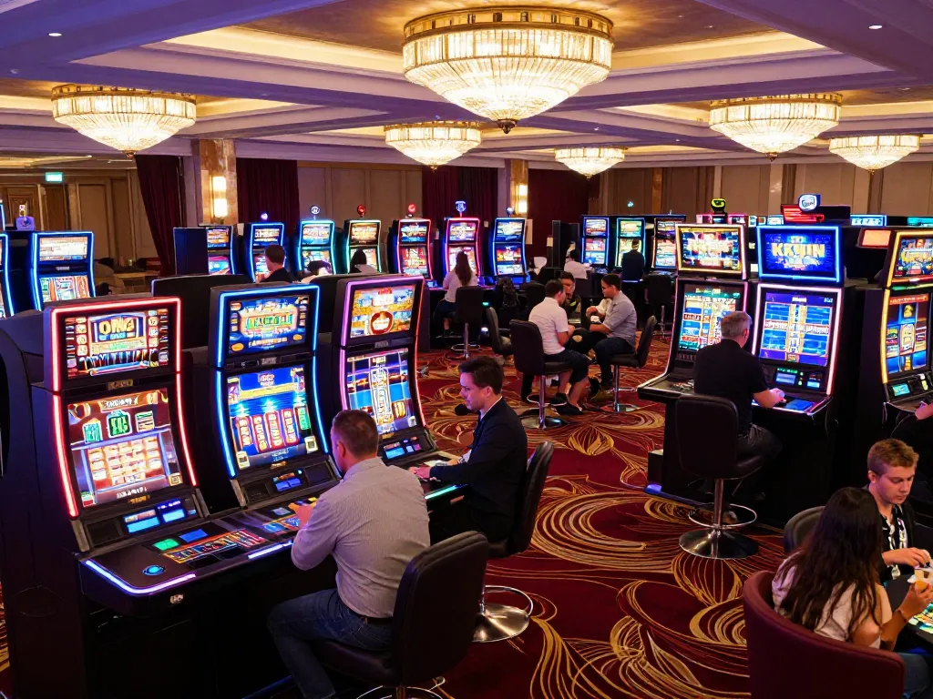 Players celebrate wins at KKWIN’s vibrant casino, showcasing excitement and luxury.