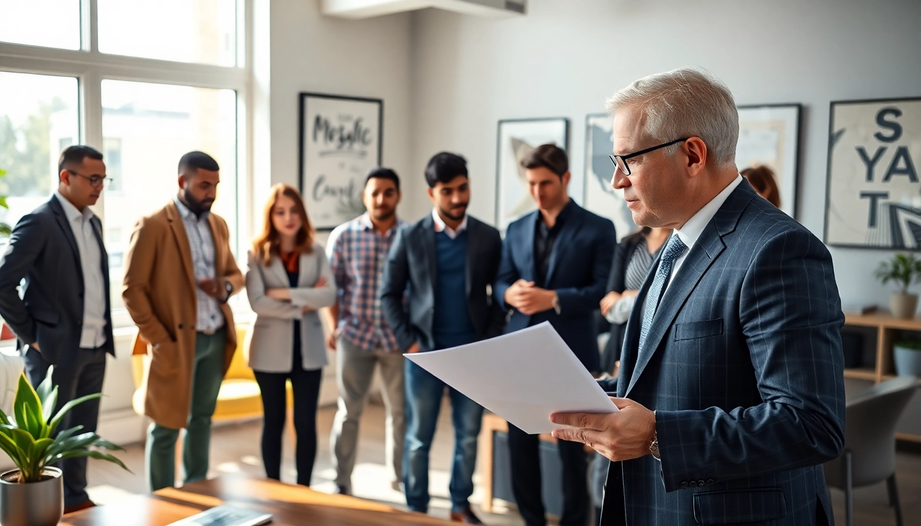 Washington DC Startup Lawyer advising a group of entrepreneurs in a modern office.