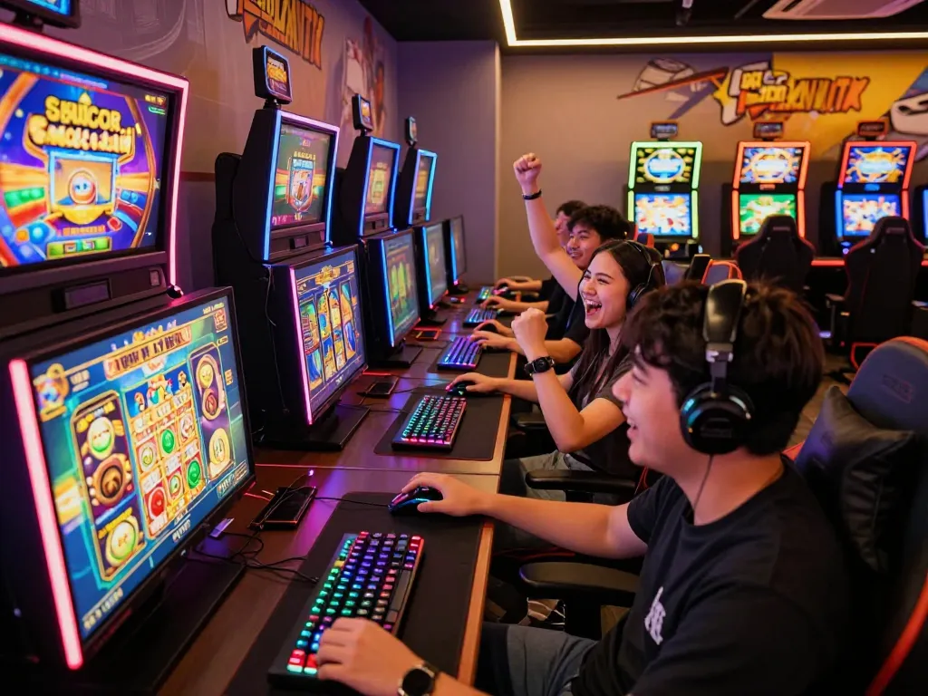 Pemain yang terlibat menikmati slot gacor hari ini dengan layar yang cerah dan suasana meriah.