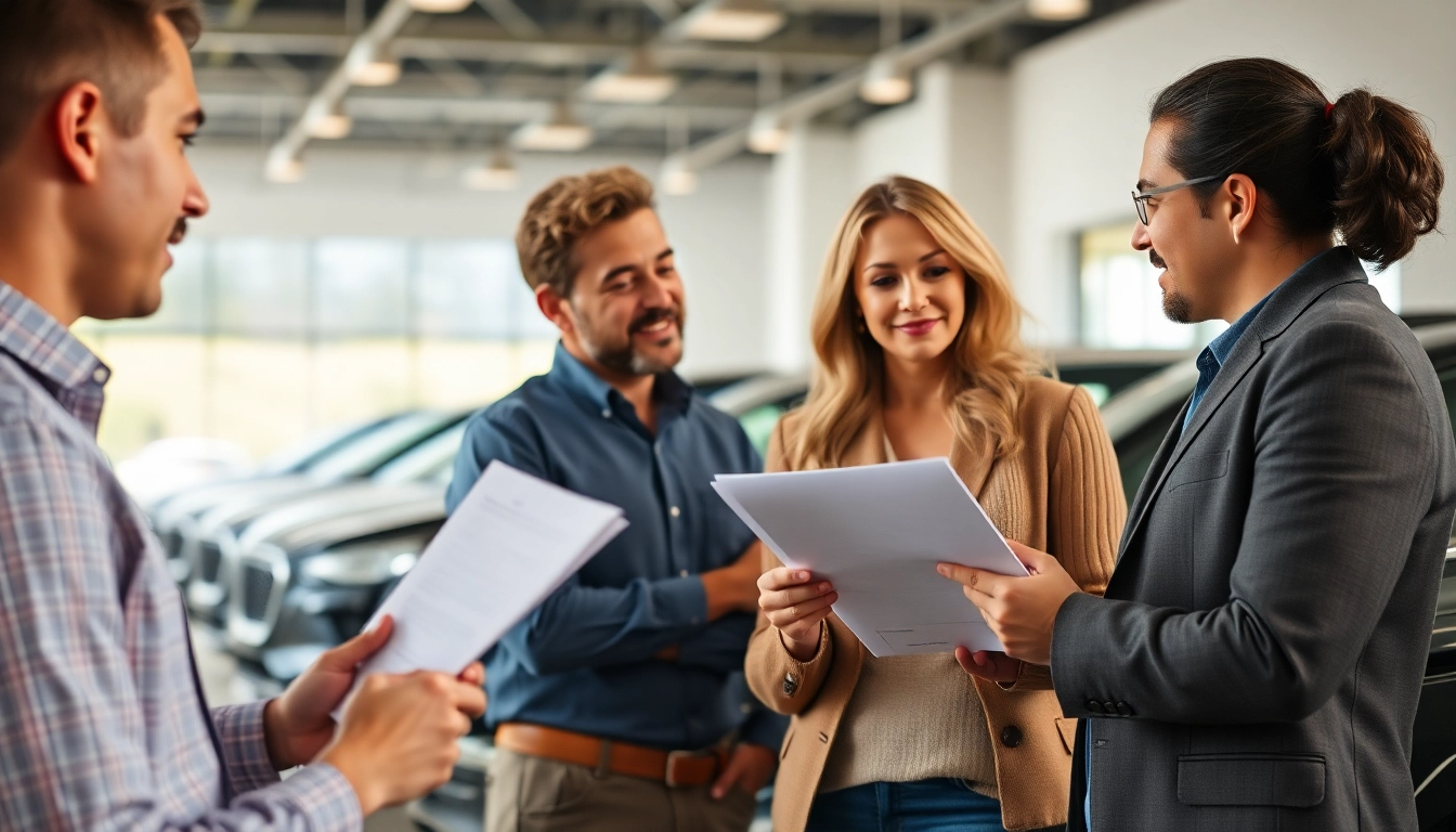 Illustration of vehicle service contract discussions among vehicle owners, emphasizing protection and reliability.