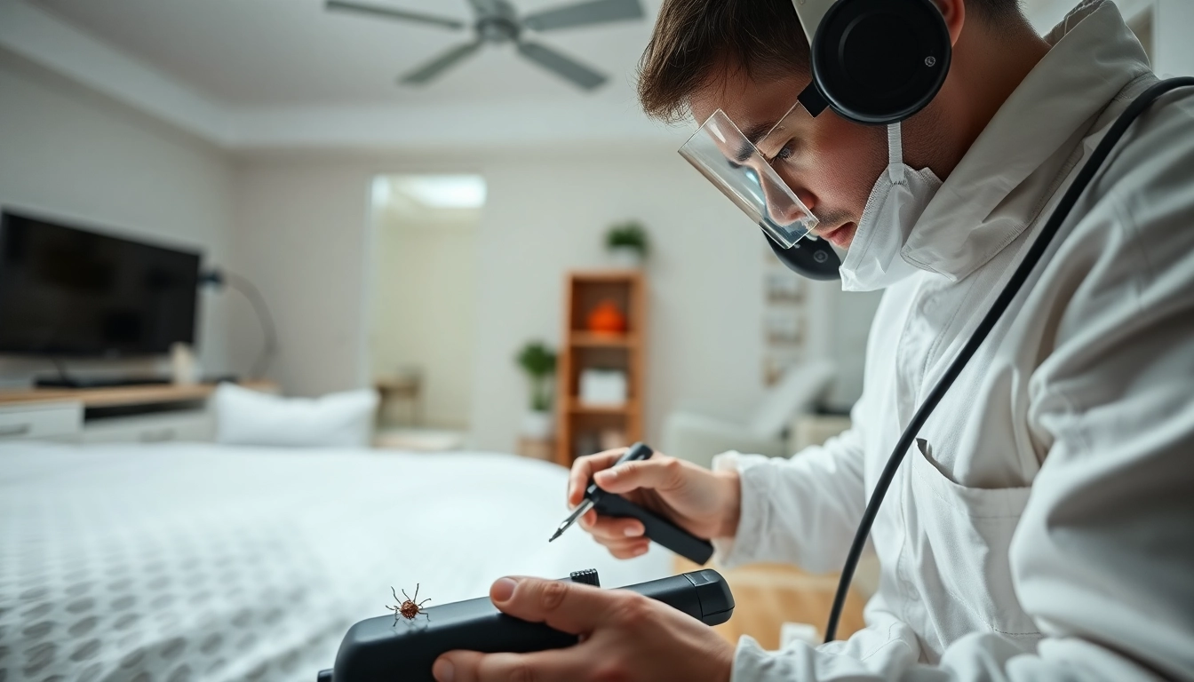 Bed bug exterminator efficiently treating a residential setting with advanced methods to eliminate pests.