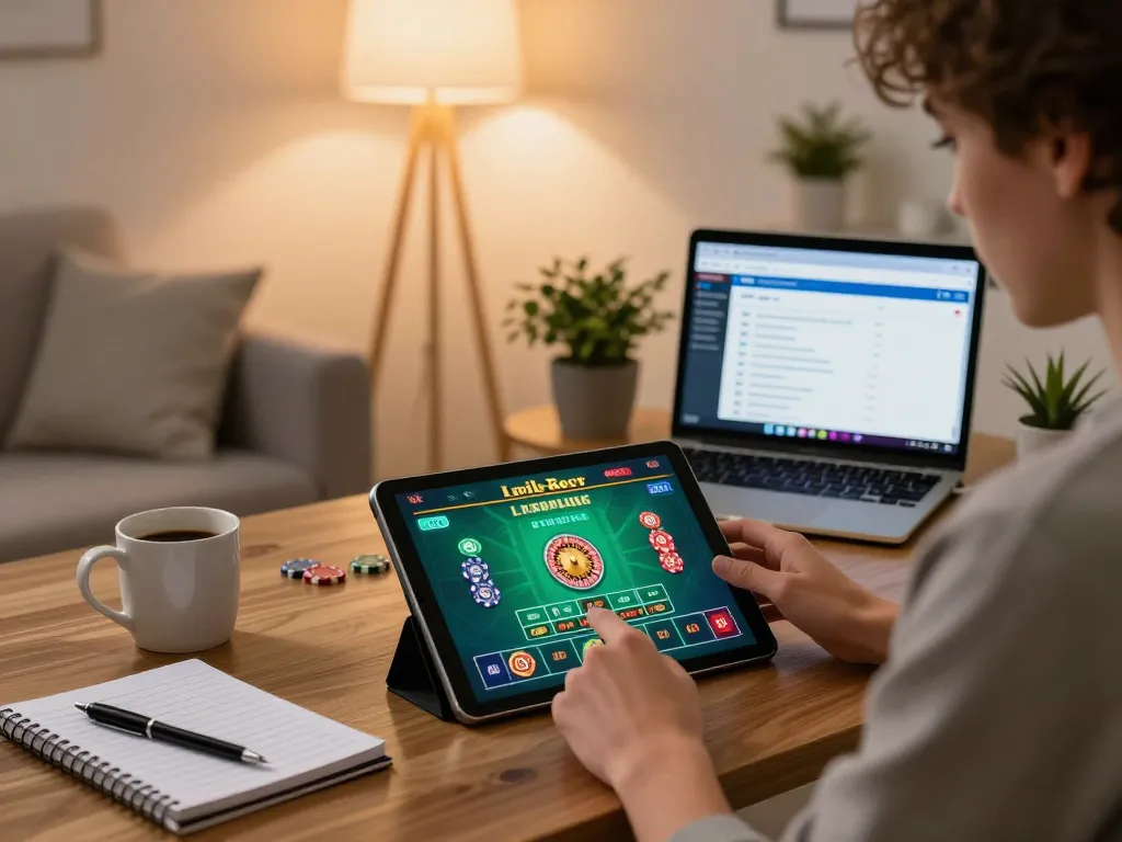 Engaging online gaming scene with sc88 link displayed on a tablet during a cozy home session.
