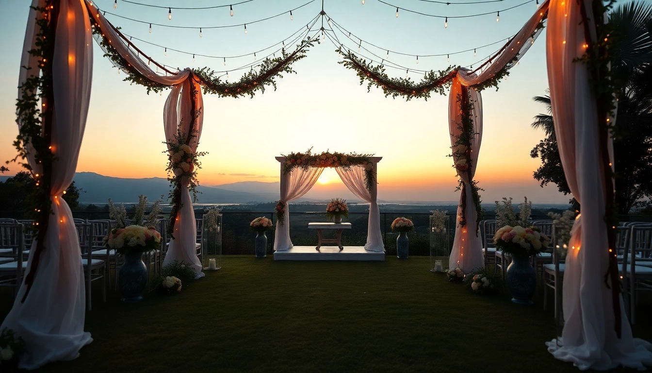 Hochzeit location mit elegantem Outdoor-Setup und romantischer Atmosphäre.