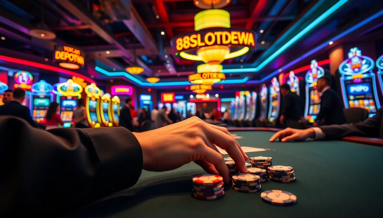 Menggunakan 88SLOTDEWA Deposit, pemain poker terlibat di meja dengan kegembiraan dan fokus.