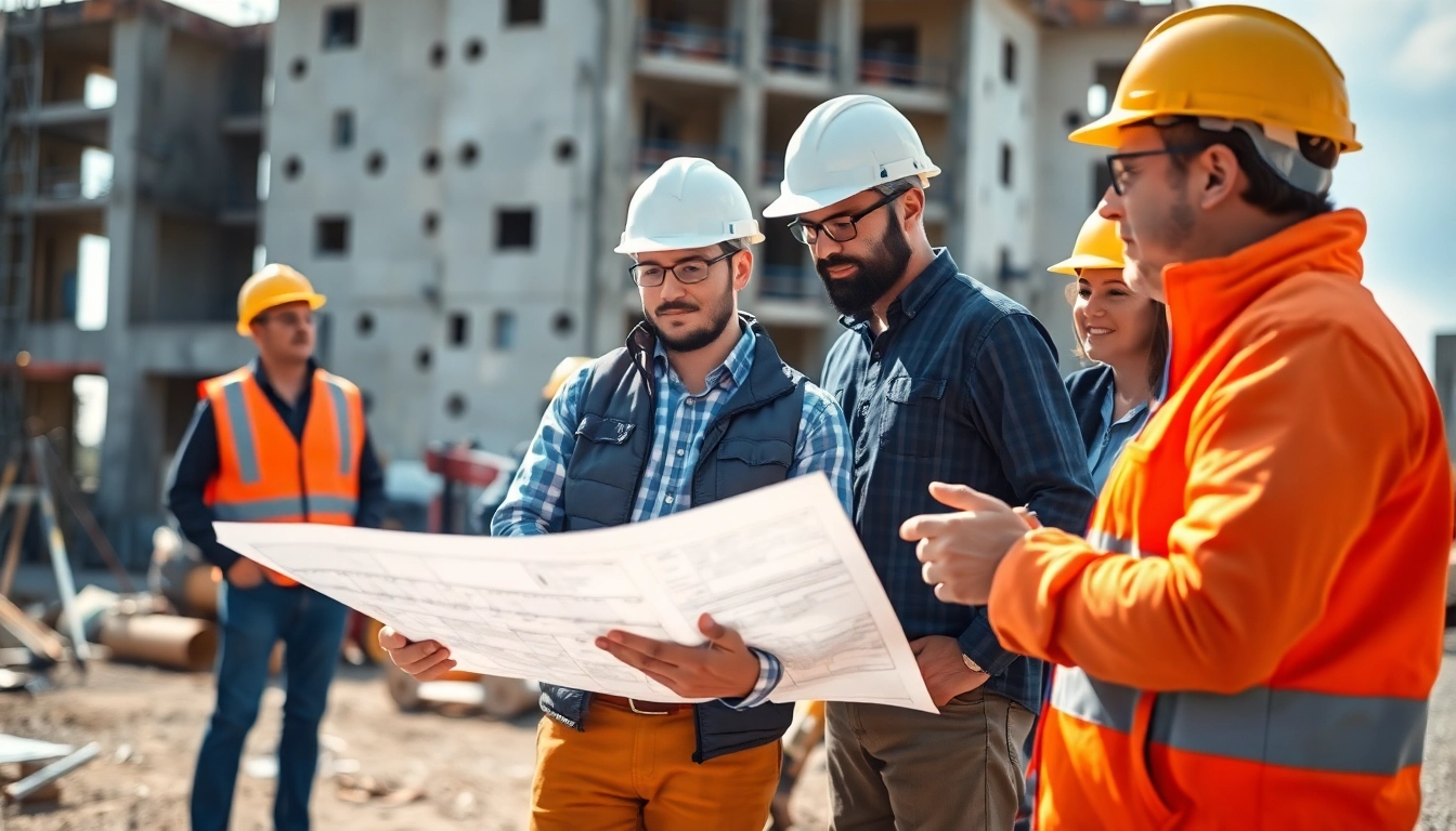 Explore careers in construction with diverse professionals collaborating on a building site.