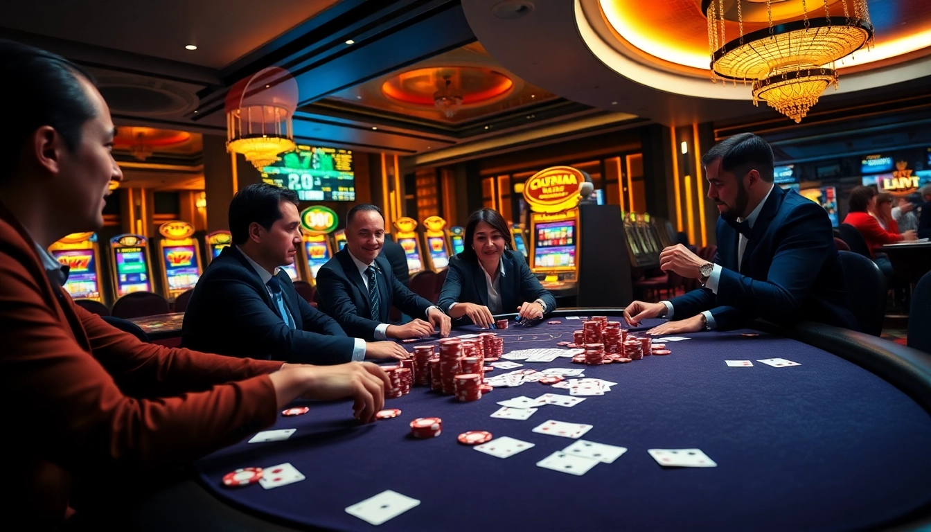 Engage with the thrilling atmosphere of ketquabongda.eu.com, featuring a luxurious poker scene filled with excitement and camaraderie.