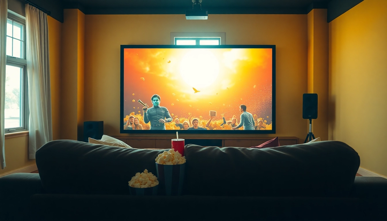 Enjoy watching หนังออนไลน์ in a cozy home theater with movie visuals.