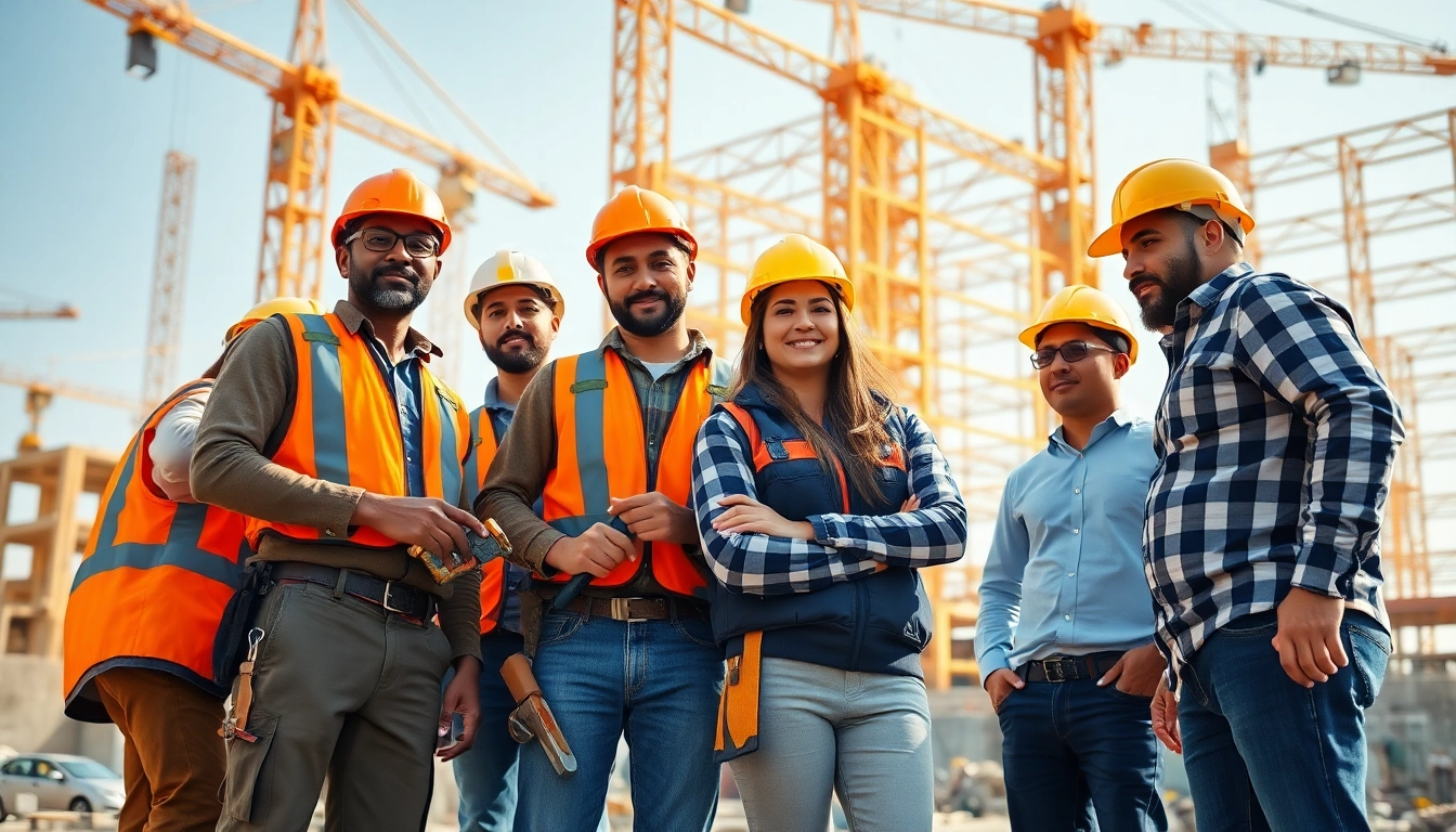 Construction career workers collaborating on-site to build safe structures.